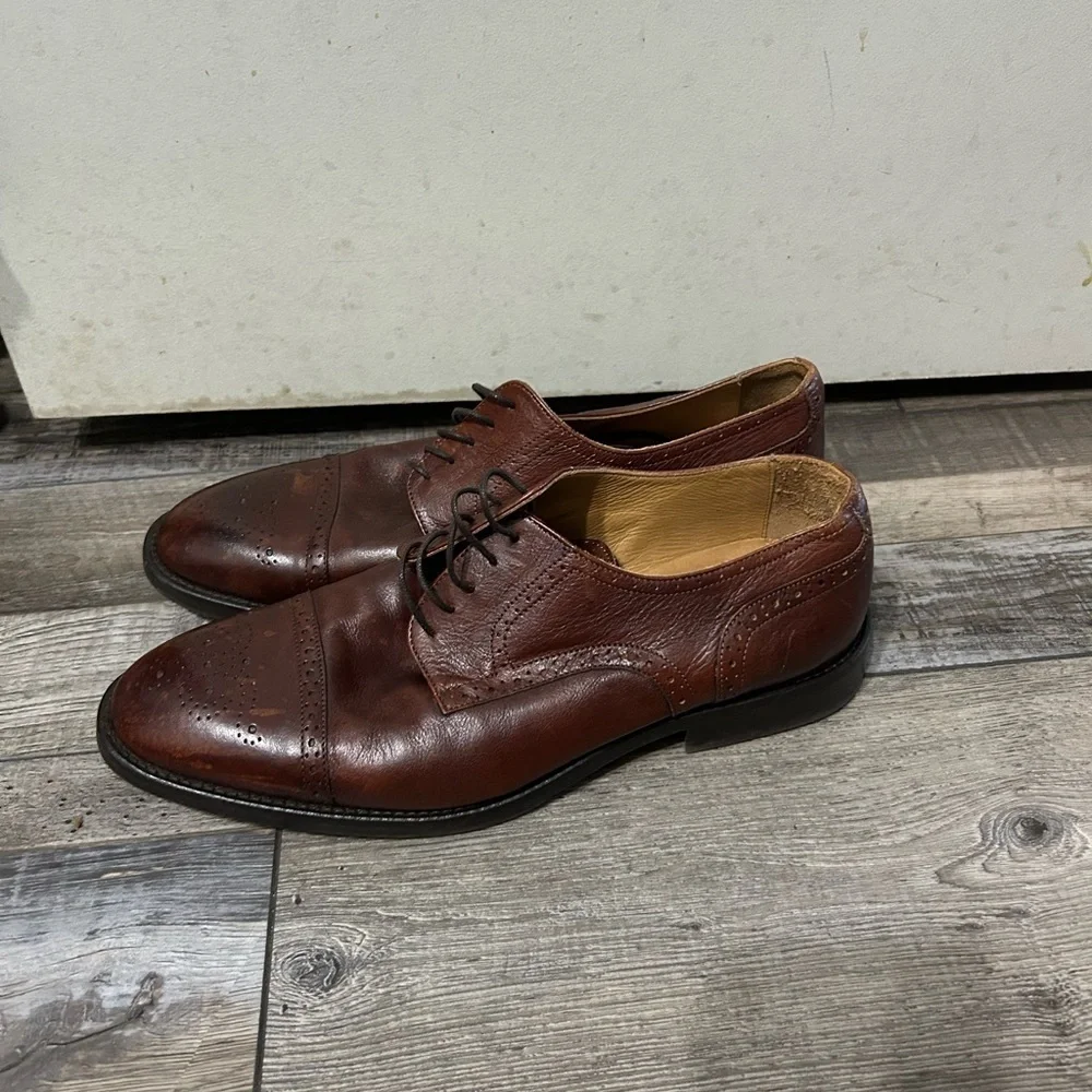 Hadley London Shoes Size 11 Semi Brogue Oxfords Soft Brown Leather Laces Mens